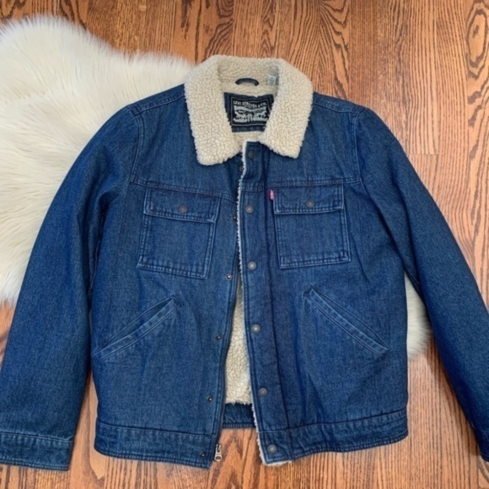 Levi’s sherpa lined denim trucker jacket zip S NWT